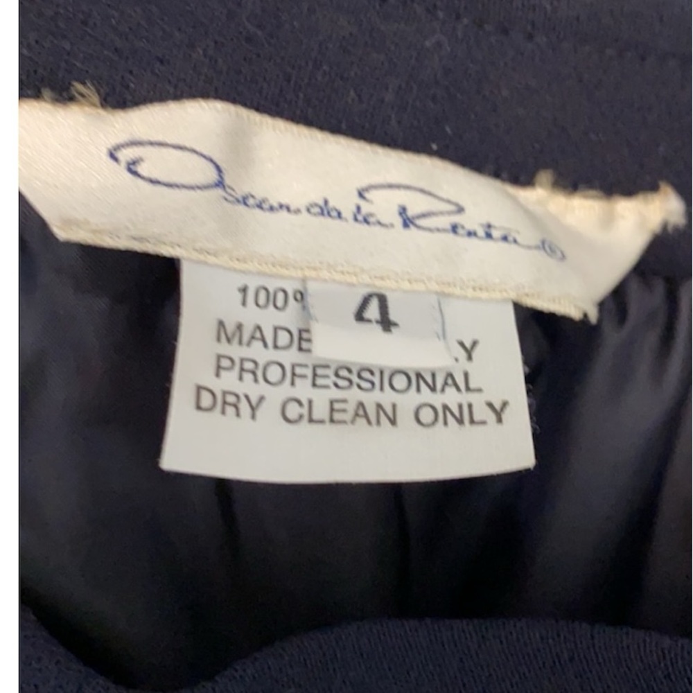 Oscar de la Renta 100% Wool Skirt Suit Navy Blue Made in Italy Size 4 - Picture 6 of 6